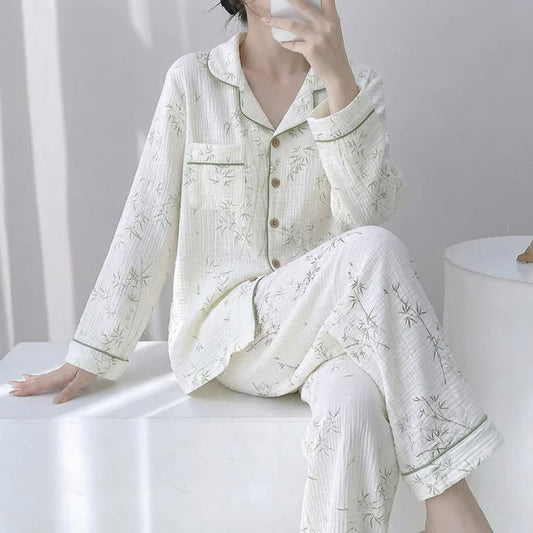 Ownkoti Bamboo Leaf Cotton Double Gauze Pajamas - Beige - XL - image 0