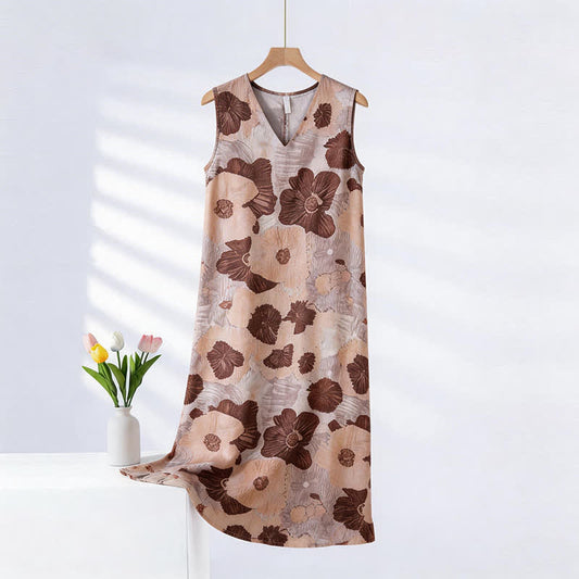 Ownkoti Artistic Floral Print Sleeveless Cami Nightgown - Oatmeal Pink - XXL - image 0