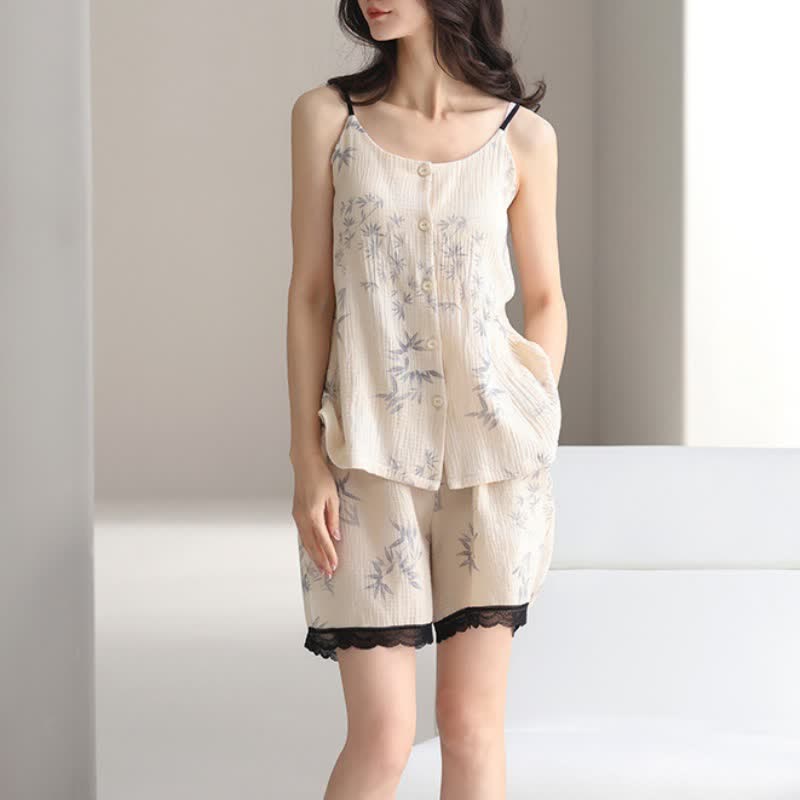 Ownkoti Elegant Leaf Sleeveless Pajama Set - image 3
