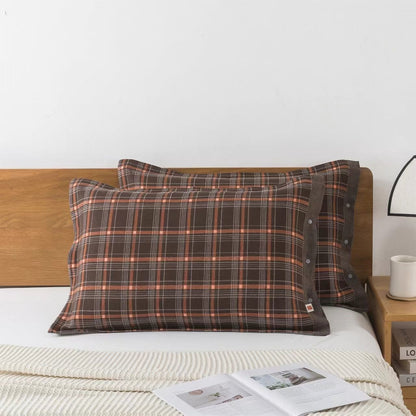 Ownkoti Classic Plaid Button Pure Cotton Pillowcases (2PCS)  - Brown&Orange - 52cm x 76cm - image 0