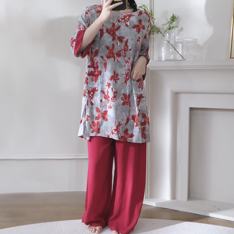Ownkoti Vintage Floral Eastern-Inspired Loungewear Set - image 1