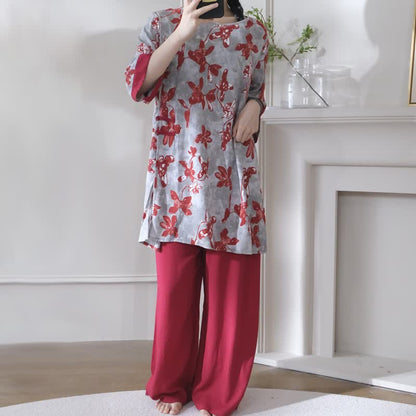 Ownkoti Vintage Floral Eastern-Inspired Loungewear Set - image 1