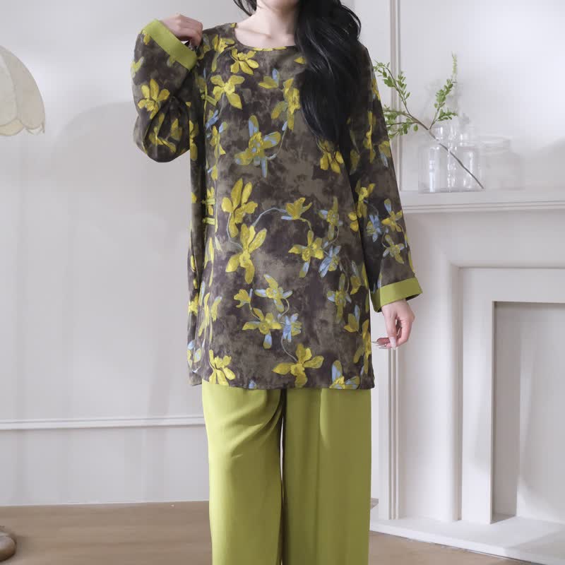 Ownkoti Retro Floral Eastern-Inspired Pajama Set - image 2
