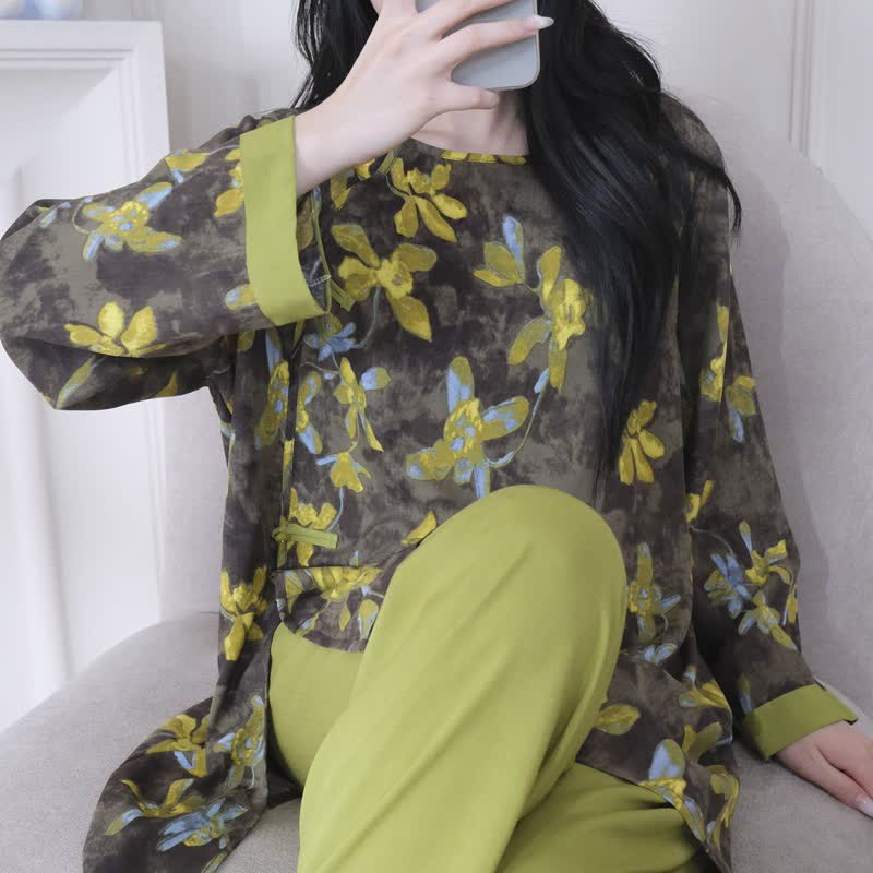 Ownkoti Retro Floral Eastern-Inspired Pajama Set - image 5