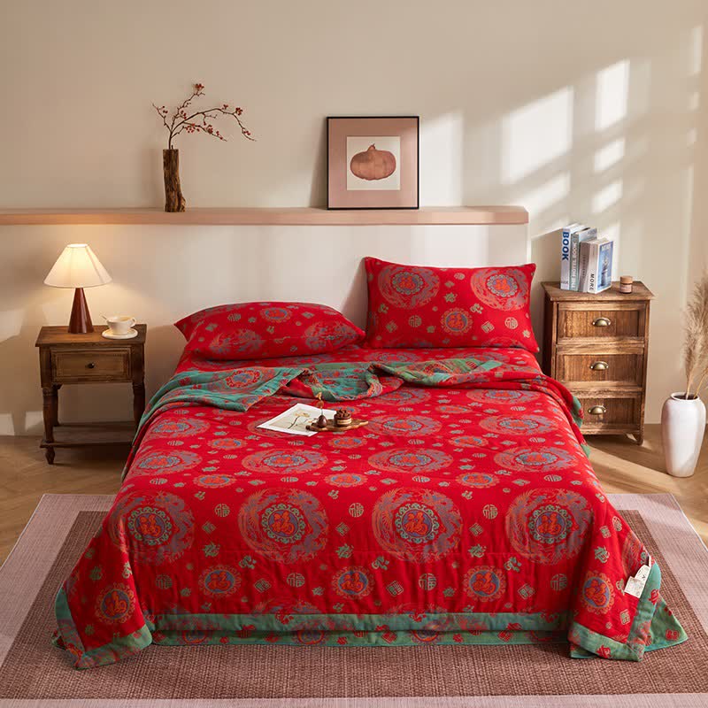 Ownkoti Cotton Gauze Retro Auspicious Jacquard Quilt - Bedding Set - King - image 0