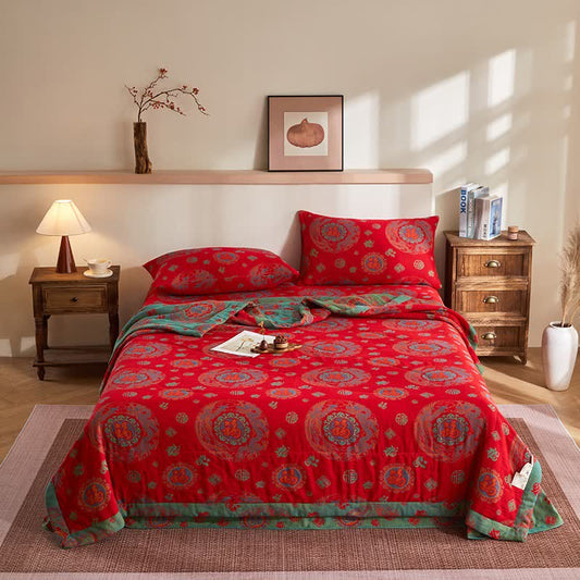 Ownkoti Cotton Gauze Retro Auspicious Jacquard Quilt - Bedding Set - King - image 0