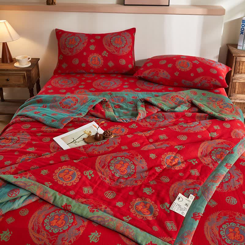 Ownkoti Cotton Gauze Retro Auspicious Jacquard Quilt - image 4