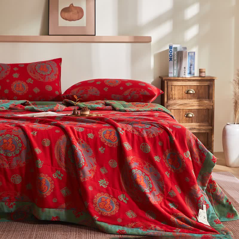 Ownkoti Cotton Gauze Retro Auspicious Jacquard Quilt - image 2