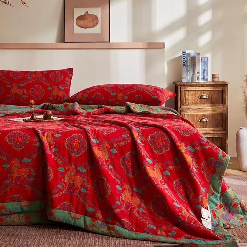 Ownkoti Cotton Gauze Vintage Horse Jacquard Quilt - image 3