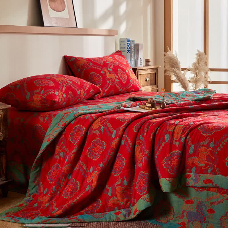 Ownkoti Cotton Gauze Vintage Horse Jacquard Quilt - image 2