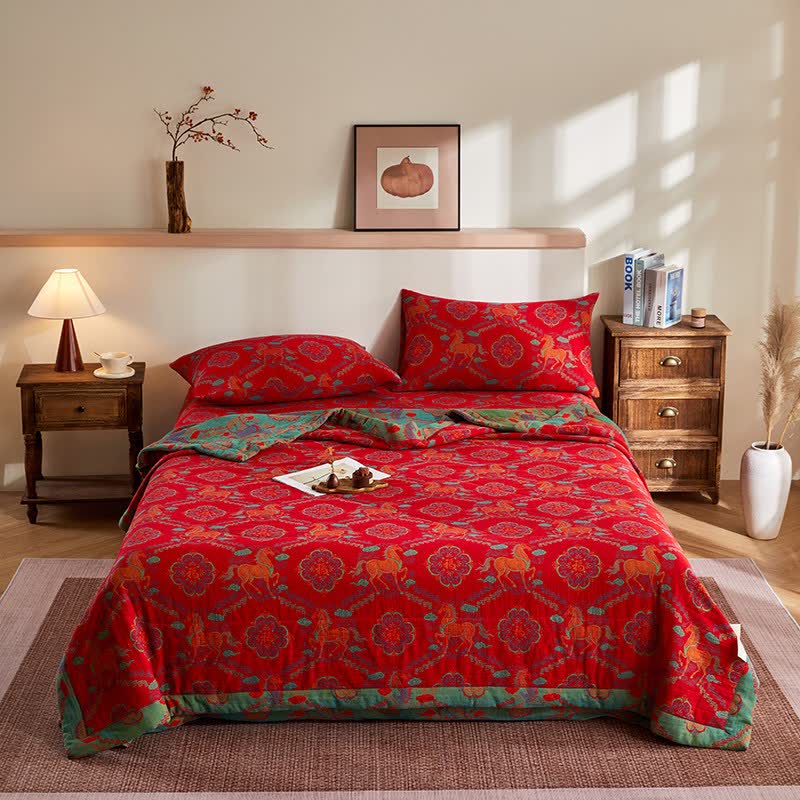 Ownkoti Cotton Gauze Vintage Horse Jacquard Quilt - image 1