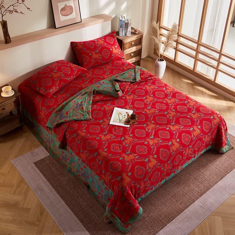 Ownkoti Cotton Gauze Vintage Horse Jacquard Quilt - image 4