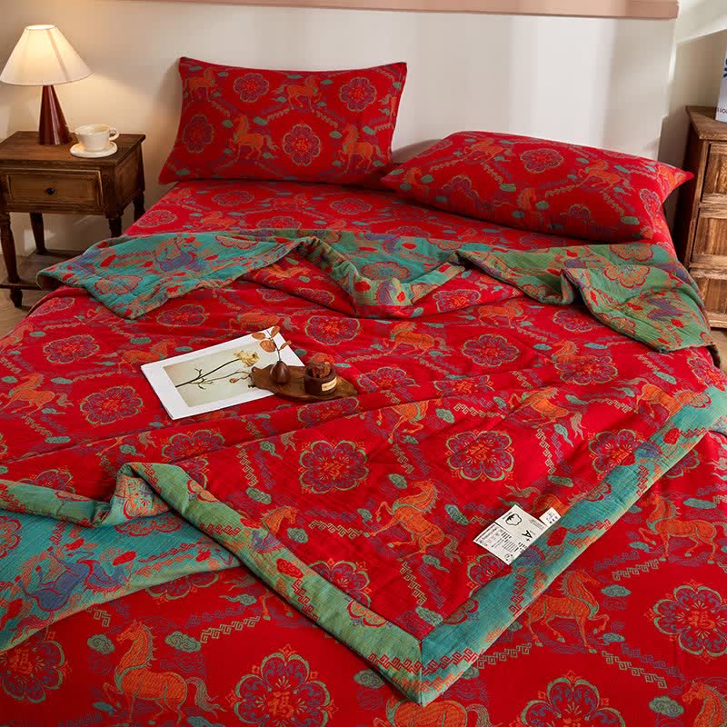 Ownkoti Cotton Gauze Vintage Horse Jacquard Quilt - image 5