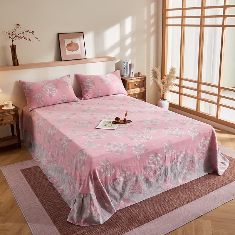 Ownkoti Cotton Gauze Rustic Floral Jacquard Quilt - Flat Sheet with 2PCS Pillowcases - 96"W x 98"L - image 8