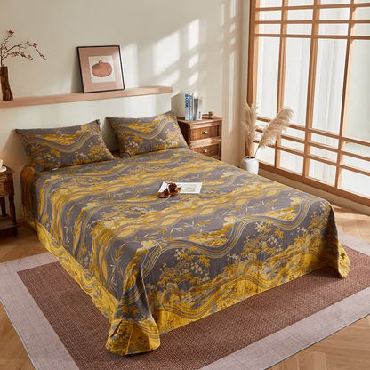 Ownkoti Cotton Gauze Mountain & Bamboo Jacquard Quilt - Flat Sheet with 2PCS Pillowcases - 96"W x 98"L - image 8