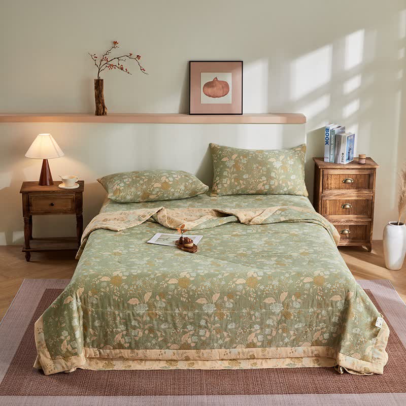Ownkoti Cotton Gauze Floral Leaf Jacquard Quilt - Bedding Set - King - image 0
