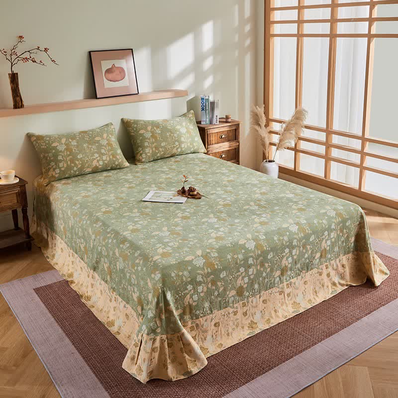 Ownkoti Cotton Gauze Floral Leaf Jacquard Quilt - Flat Sheet with 2PCS Pillowcases - 96"W x 98"L - image 7