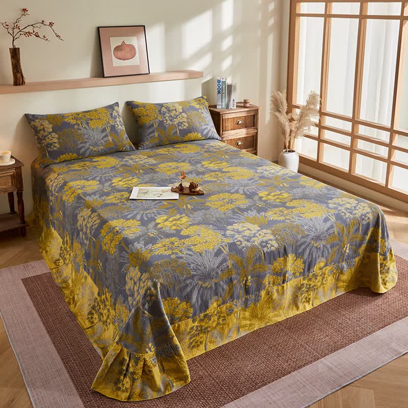 Ownkoti Cotton Gauze Botanical Tree Jacquard Quilt - Flat Sheet with 2PCS Pillowcases - 96"W x 98"L - image 7