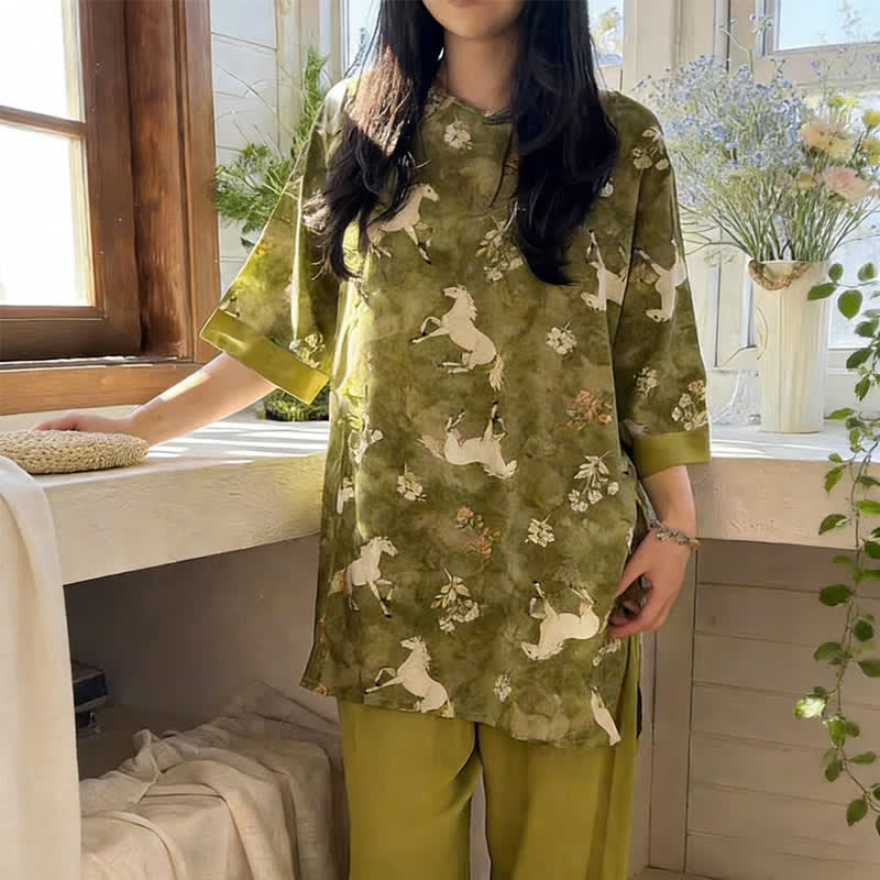 Ownkoti Horse Print Eastern-Inspired Loungewear Set - image 2