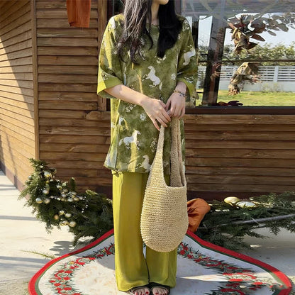 Ownkoti Horse Print Eastern-Inspired Loungewear Set - image 3