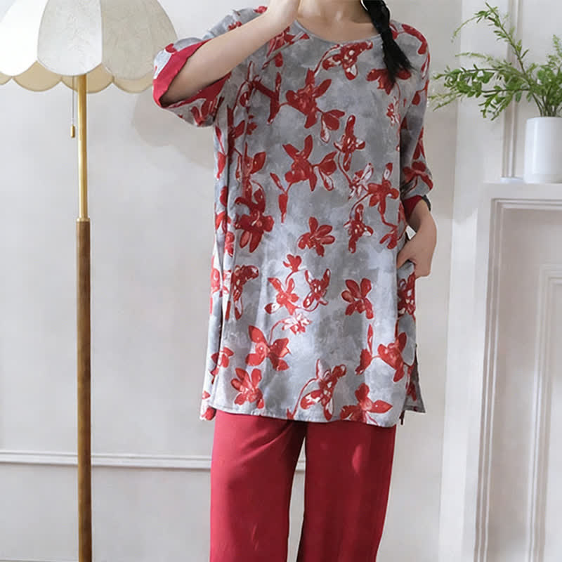 Ownkoti Vintage Floral Eastern-Inspired Loungewear Set - image 3
