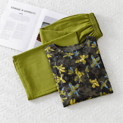 Ownkoti Retro Floral Eastern-Inspired Pajama Set - Green - M - image 0
