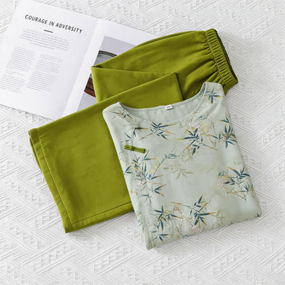 Ownkoti Elegant Bamboo Eastern-Inspired Loungewear Set - Green - M - image 0