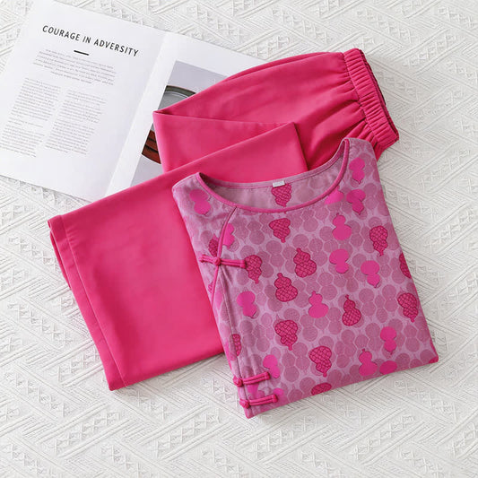 Ownkoti Gourd Print Eastern-Inspired Loungewear Set - Rose - M - image 0