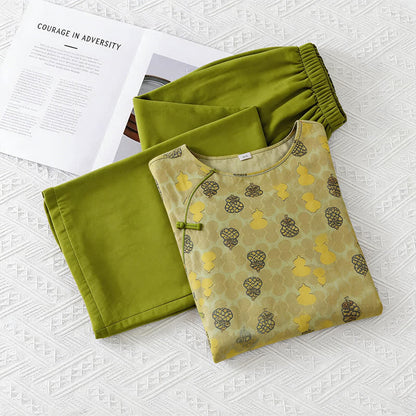 Ownkoti Gourd Print Eastern-Inspired Loungewear Set - Green - M - image 7