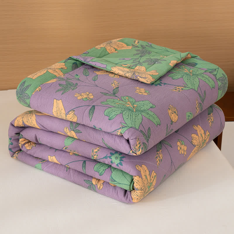 Ownkoti Lily Floral Print Cotton Linen Quilt - Purple - Queen - image 12
