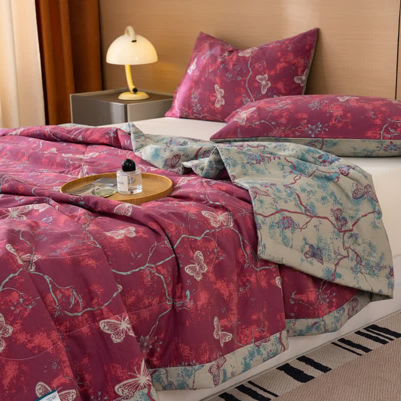 Ownkoti Butterfly & Branch Print Cotton Linen Quilt - image 8