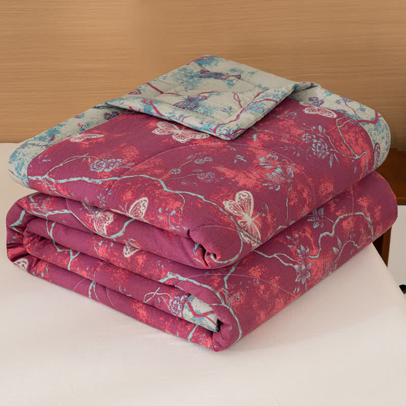 Ownkoti Butterfly & Branch Print Cotton Linen Quilt - Purple - Queen - image 6