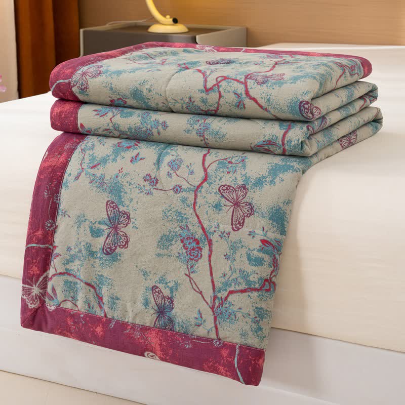 Ownkoti Butterfly & Branch Print Cotton Linen Quilt - image 4