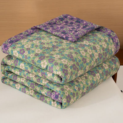 Ownkoti Crabapple Blossom-Inspired Cotton Linen Quilt - Green - Queen - image 1