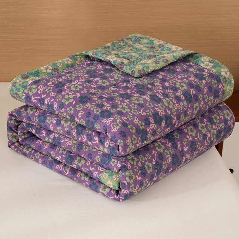 Ownkoti Crabapple Blossom-Inspired Cotton Linen Quilt - Purple - Queen - image 8
