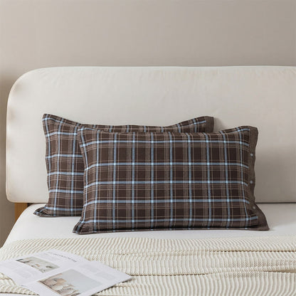 Ownkoti Classic Plaid Button Pure Cotton Pillowcases (2PCS)  - Brown&Blue - 52cm x 76cm - image 4