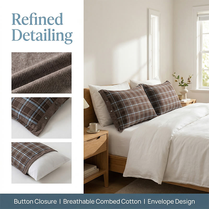 Ownkoti Classic Plaid Button Pure Cotton Pillowcases (2PCS)  - image 6