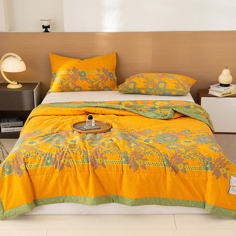 Ownkoti Daisy & Leaf Print Cotton Linen Quilt - image 0