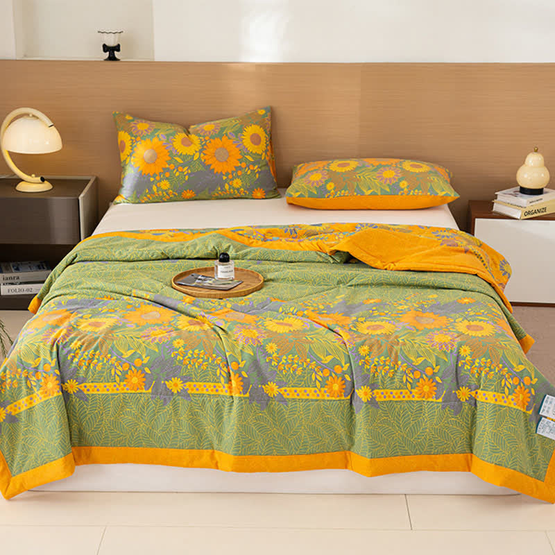 Ownkoti Daisy & Leaf Print Cotton Linen Quilt - image 2