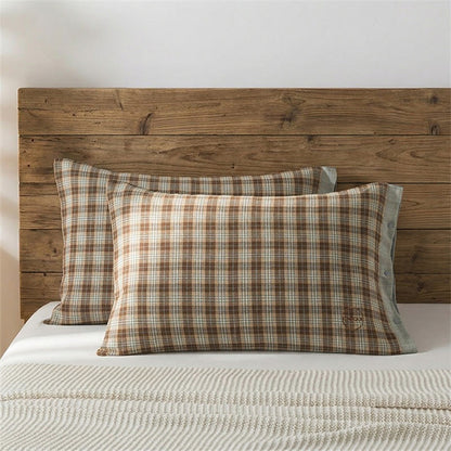 Ownkoti  Vintage Plaid Button Cotton Pillowcases (2PCS)  - Brown&Blue - 52cm x 76cm - image 0