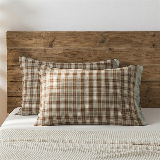 Ownkoti  Vintage Plaid Button Cotton Pillowcases (2PCS)  - Brown&Blue - 52cm x 76cm - image 0
