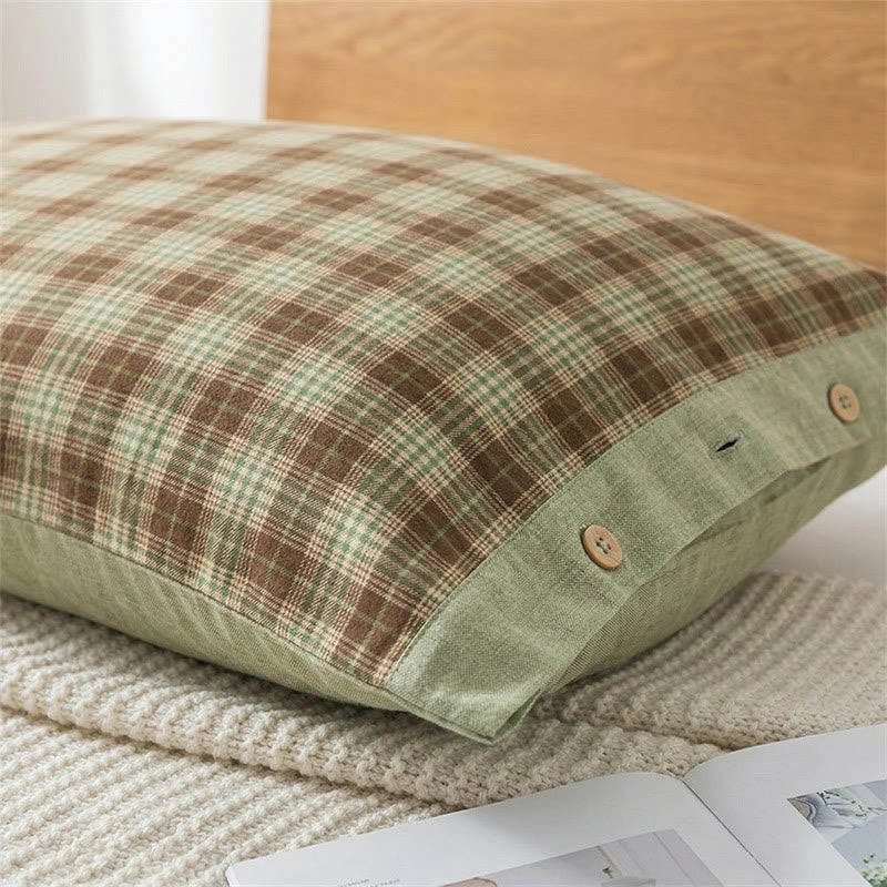 Ownkoti  Vintage Plaid Button Cotton Pillowcases (2PCS)  - image 3