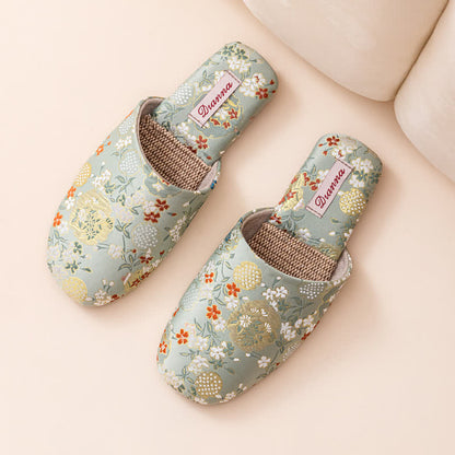 Ownkoti Chinoiserie Embroidered Satin House Slippers - Green - L - image 8