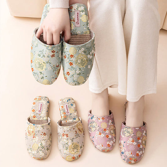 Ownkoti Chinoiserie Embroidered Satin House Slippers - image 0
