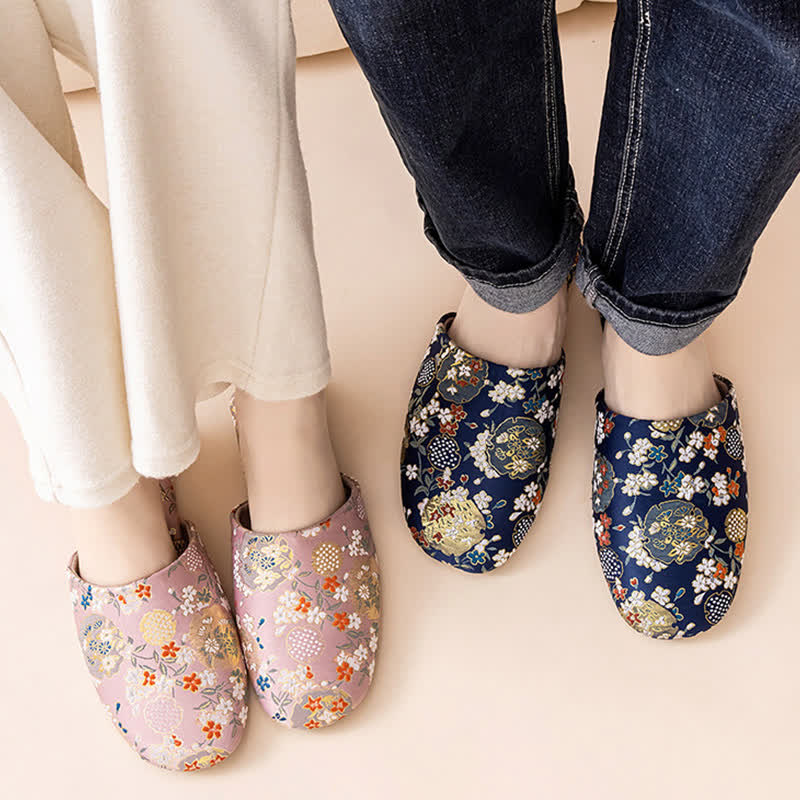 Ownkoti Chinoiserie Embroidered Satin House Slippers - image 3