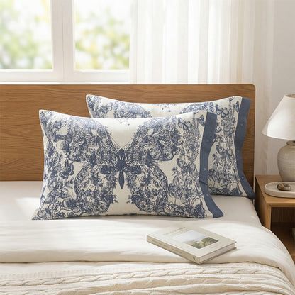 Ownkoti Butterfly Floral Button Cotton Pillowcases (2PCS)  - Blue - 52cm x 76cm - image 0