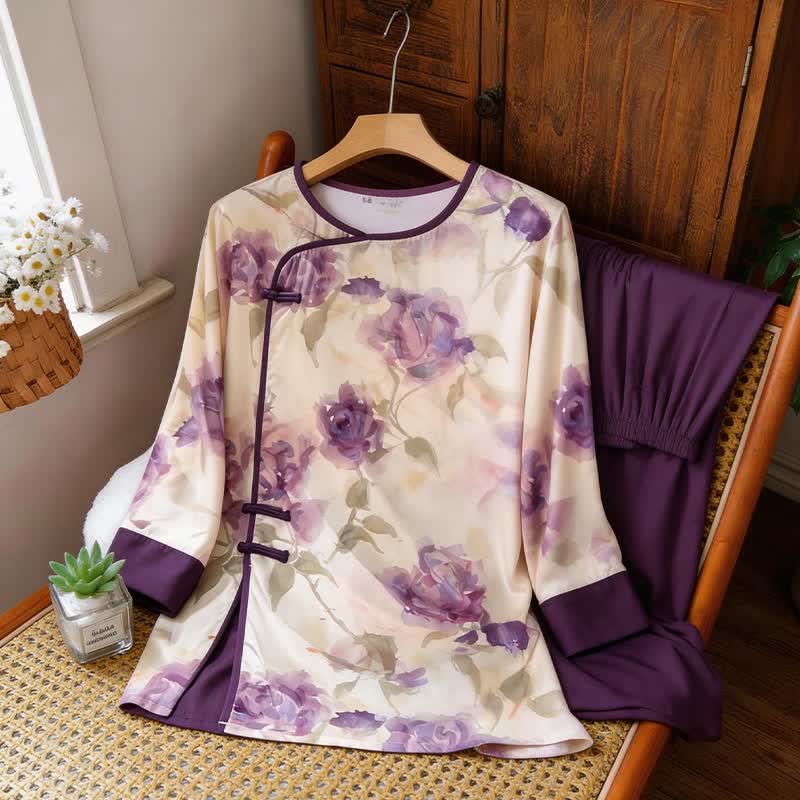 Ownkoti Watercolor Purple Floral Eastern-Inspired Pajama Set - image 6