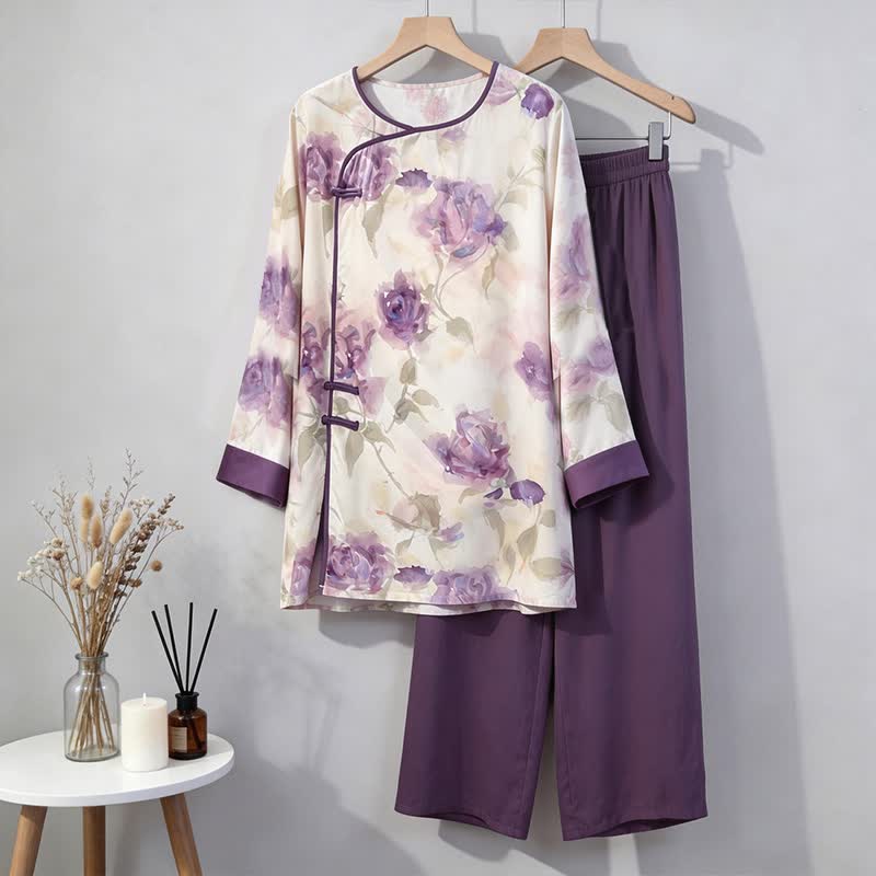 Ownkoti Watercolor Purple Floral Eastern-Inspired Pajama Set - image 5