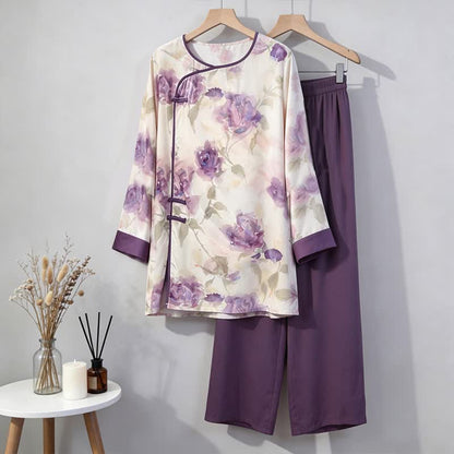 Ownkoti Watercolor Purple Floral Eastern-Inspired Pajama Set - image 5