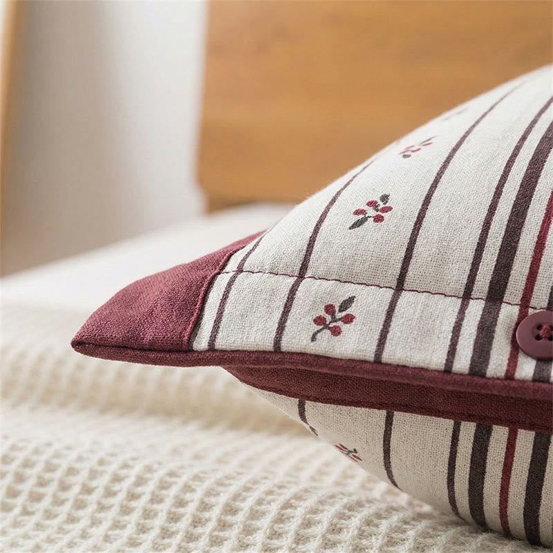 Ownkoti Stripe Floral Button Cotton Pillowcases (2PCS)  - image 1